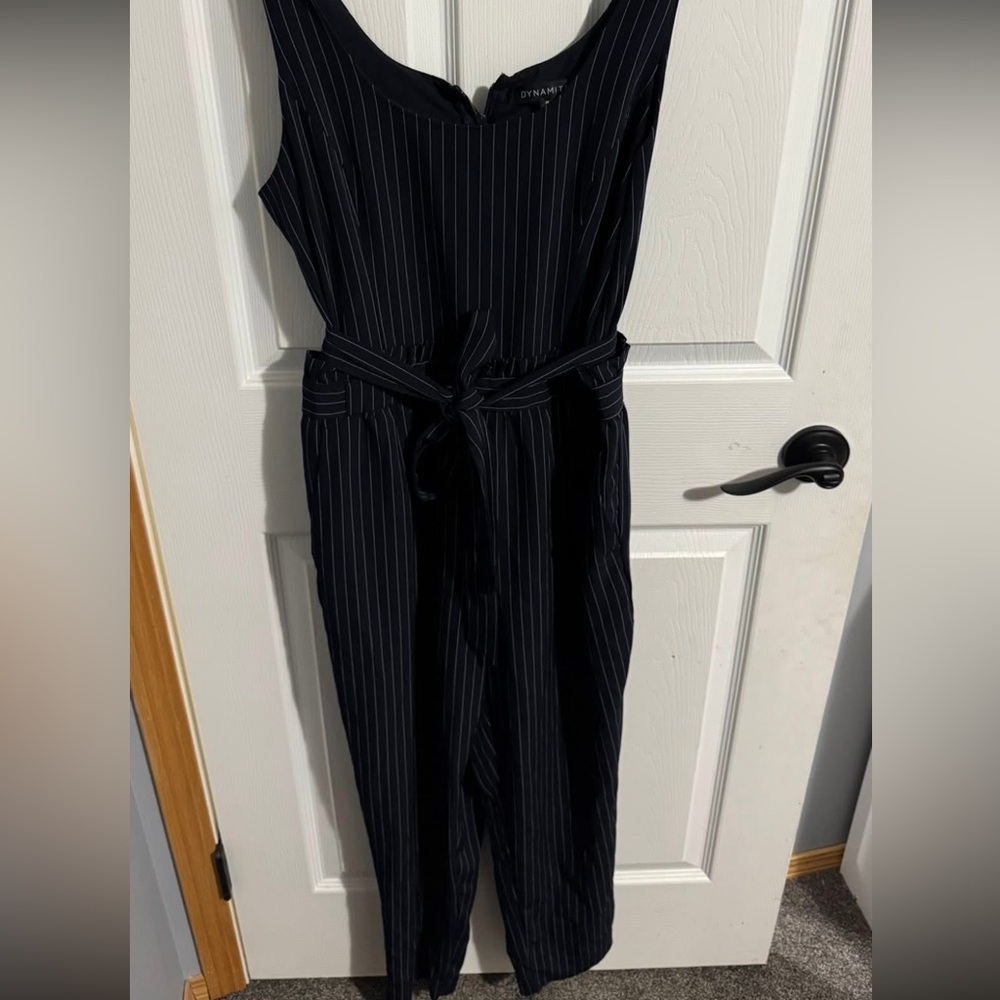 Navy Pinstripe Jumpsuit